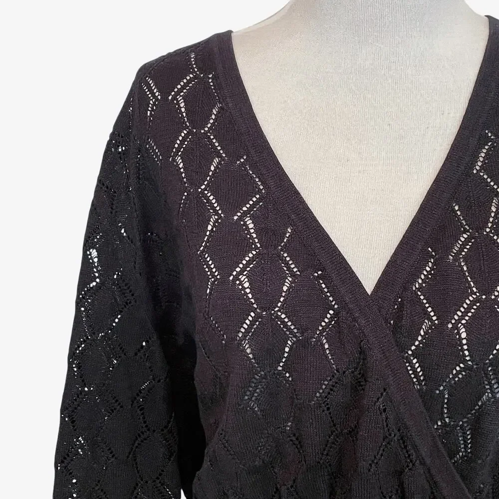 Lane Bryant Pointelle Sweater Womens Size 18/20 Black V-Neck Flattering 2X - Picture 3 of 8